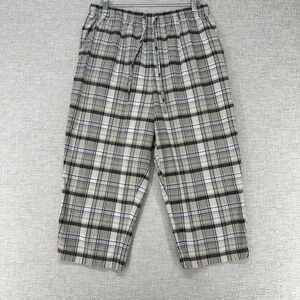 Erika & Co Capri Pants Womens Petite Large Beige Plaid Elastic Waist Drawstring